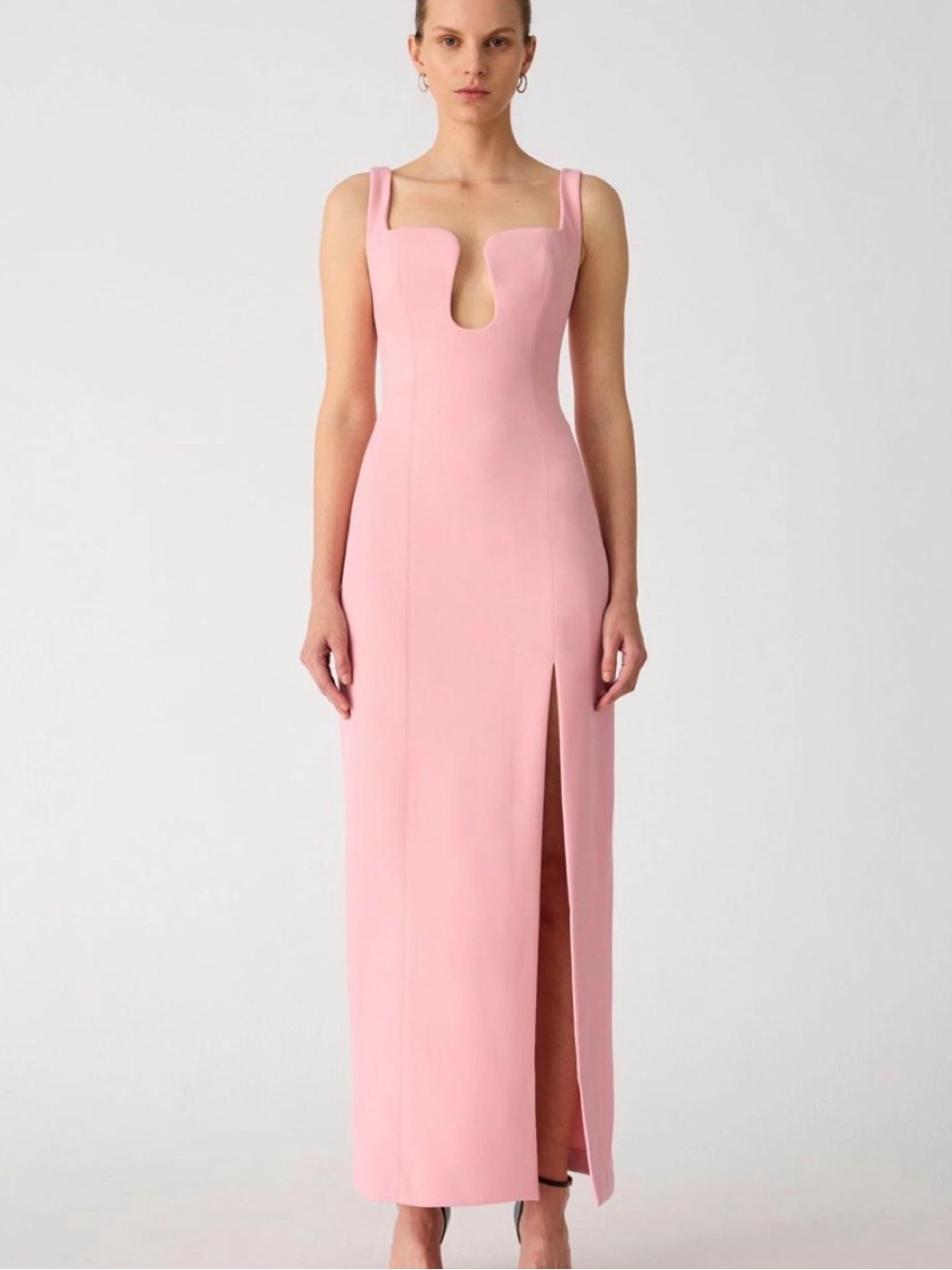 MISHA COLLECTION Pink Maxi Dress with Sculpted Cutout and Front Slit
